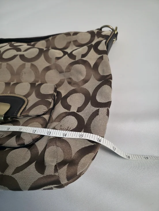 PROJECT Coach Kristen Hobo Tan Brown Sateen Canvas Monogram Slouchy Shoulder Bag - Picture 13 of 15
